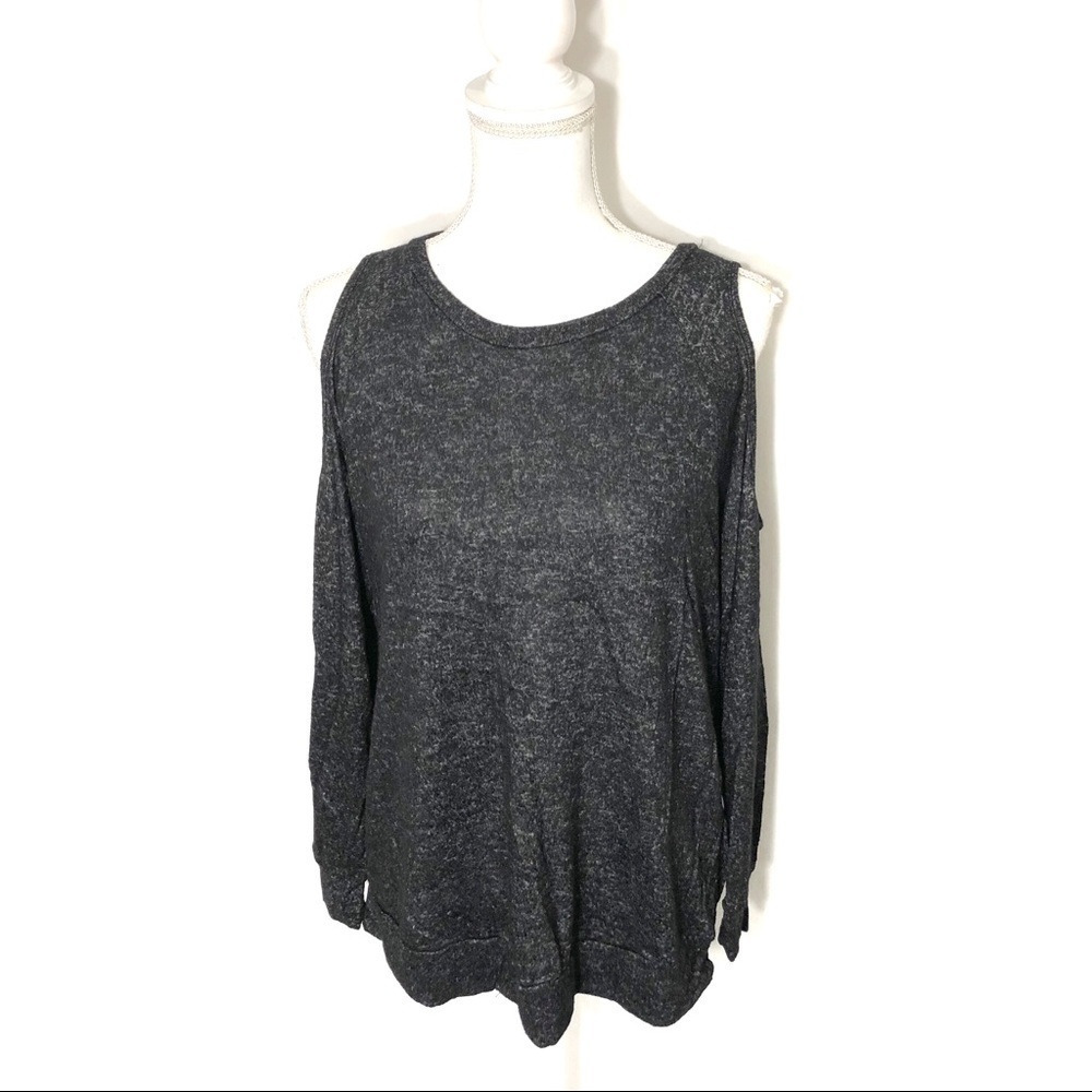 Green Envelope Cold Shoulder Sweater Medium Green Gray